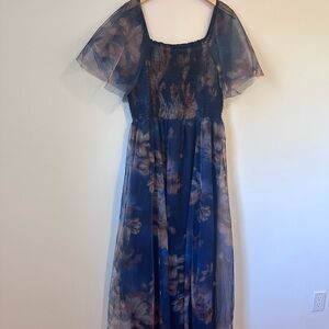 Baltic Born Blue Flutter Sleeve Maxi Dress